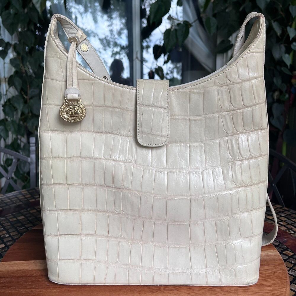 Brahmin Vintage Kendall Cream Ivory Croc Embossed Leather Bag